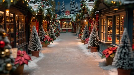Fototapeta na wymiar Winter street markets with Christmas trees and decorations