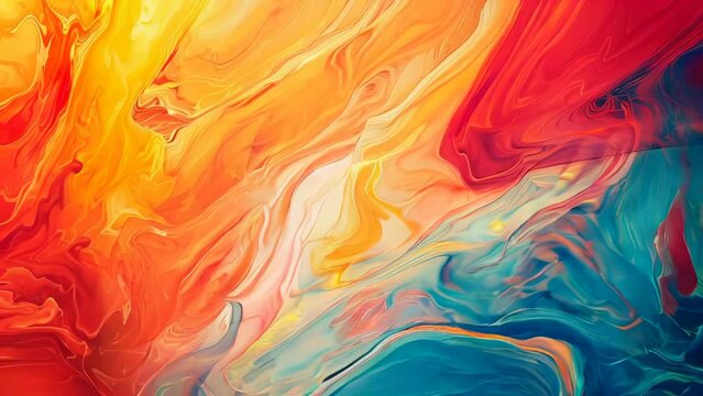 abstract background of acrylic paint in orange, red and blue colors