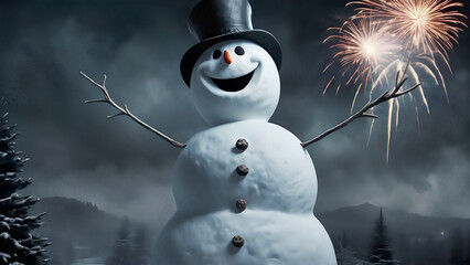 Obraz premium Sinister Snowman: Haunting New Year's Night