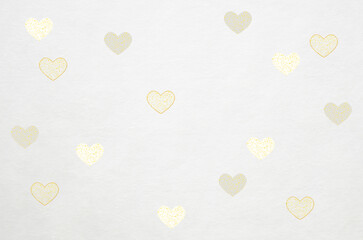 Washi paper texture with golden hearts. Luxury abstract japanese style background.