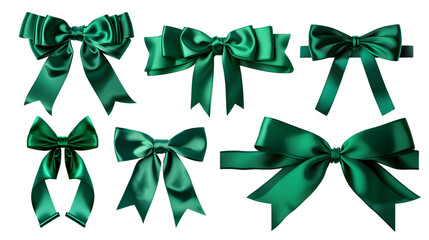 Set of green ribbons and bows, cut out
