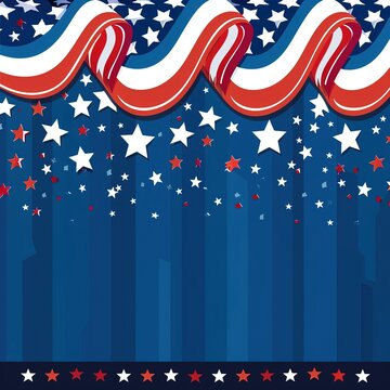 Patriotic empty banner poster framed with American flag curtains.Creative patriotic concept background on Independence Day, elections, voting and holidays Patriotic pattern template Flag USA frame