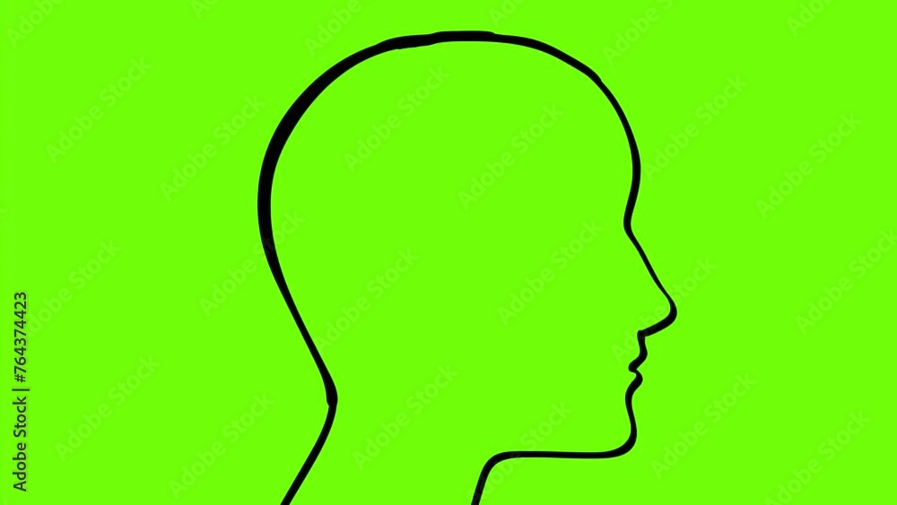Poster 2d animation motion graphics showing a drawing of human side view with jigsaw puzzle pieces falling 