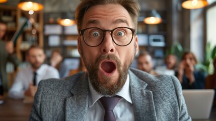 A man in a suit with glasses and beard making an expression, AI