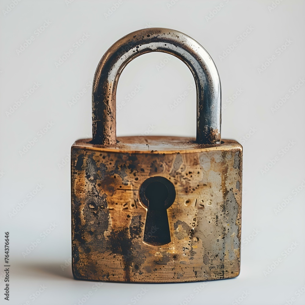Poster symbolizing cybersecurity and data protection: a closeup of a padlock for business transactions and 