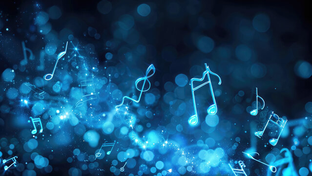 Melodic Symphony: Blue Musical Notes and Sparkles Wallpaper