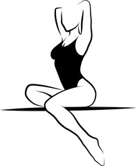 sitting woman and doing physical exercises, vector sketch - 764378054
