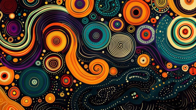 A painting of a colorful swirl pattern on black background, AI
