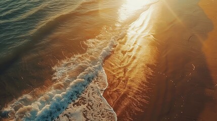 Stunning aerial shot captures serene beach bathed in sunlight, Ai Generated.