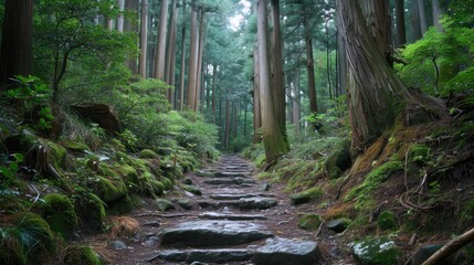 Obraz premium A scenic trail winding through majestic mountains, inviting adventurers. Ai Generated