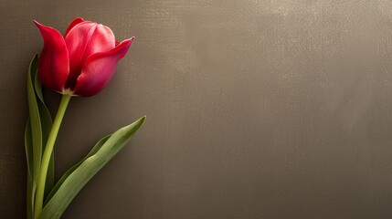 A minimalist design featuring a red tulip against a muted backdrop, capturing the essence of modern simplicity and organic beauty, suitable for contemporary graphic design