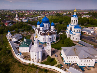 Picturesque architectural ensemble of ancient Orthodox Bogolyubsky Convent in Bogolyubovo, Russia