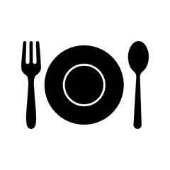 spoon, fork and plate vector icon