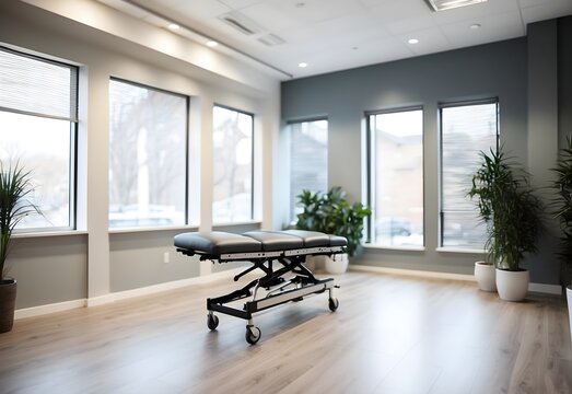 Blurred image of a modern chiropractic office, generative AI