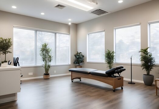 Blurred image of a modern chiropractic office, generative AI