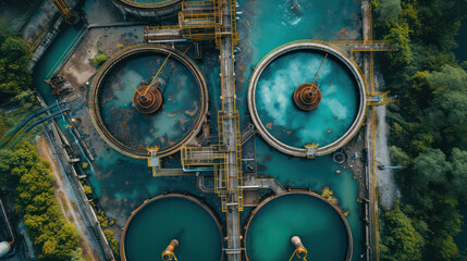 Top view of wastewater treatment pond of industrial factories
