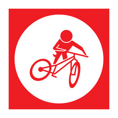 mountain biking man icon in red and circle shape