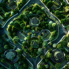 Aerial Perspective of a Tech-Enabled Green Smart City with Advanced Digital Infrastructure and Connectivity. Concept Tech-Enabled Green Smart City, Aerial Perspective, Digital Infrastructure