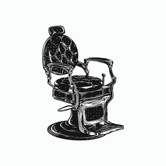 Vintage barber chair illustration handmade for barbershop. Black and white color