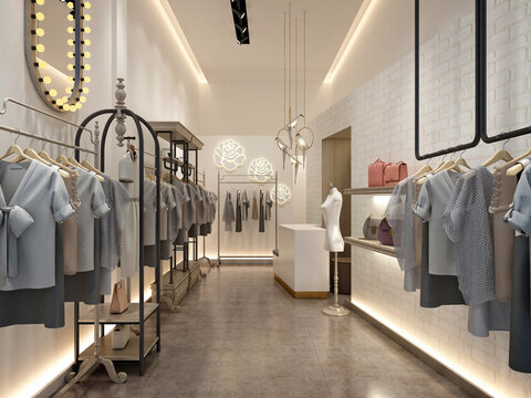 3d render cloth dress shop interior