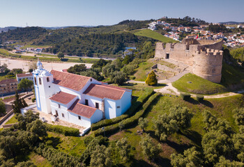 Fototapeta na wymiar Aerial view of Graca Monastery and fortress landmark of Torres Vedras, Portugal