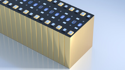 LFP cell, NMC Prismatic battery's for electric vehicles, Sustainable Energy Solutions, Innovations in Energy Storage,3d rendering