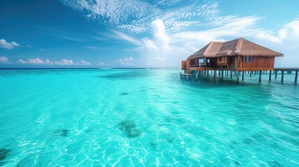 Maldives paradise island offers a stunning tropical landscape, epitomizing serenity and beauty. Ai Generated
