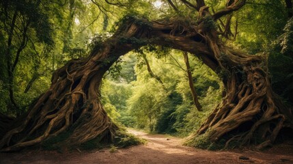 In the forest, branches form a natural archway, Ai Generated