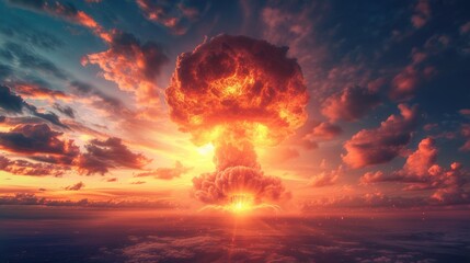 Fototapeta premium Devastating nuclear explosion forms a mushroom cloud, depicting a catastrophic event. Ai Generated
