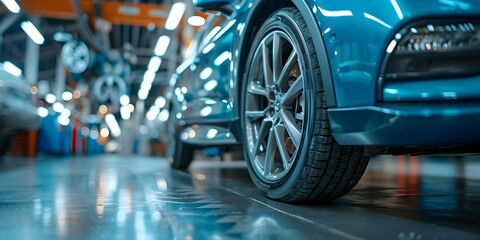 Vehicle receiving quality care at automotive service center emphasizing maintenance and repair. Concept Automotive Maintenance, Vehicle Care, Repair Services, Quality Care, Service Center