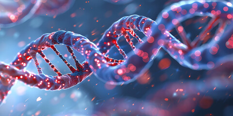 3d render of dna molecule, Blue DNA structure isolated background, dna strand is shown in purple and pink