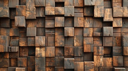Intricate wooden mosaic of richly textured cubes perfect for sophisticated surface designs