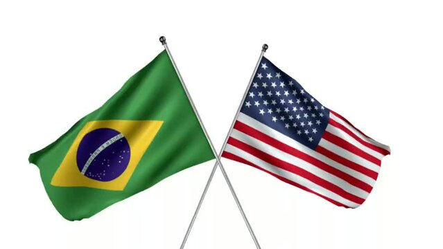 Brazil and American flags video animation