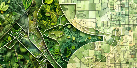 Aerial Perspective of Urban Sprawl Meeting Lush Greenery, Complex Intersection of Nature and Development