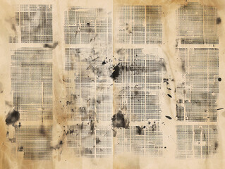 Obraz premium Vintage newspaper texture with dotted halftone pattern and distressed black ink markings