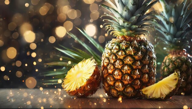 Tropical Pineapple on Sparkling Background