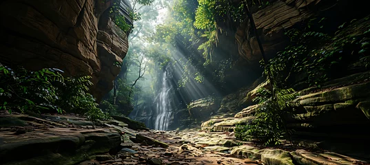 Foto op Plexiglas waterfall in the woods © younas