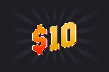 10 Dollar American Money vector text symbol. $10 USD United States Dollar stock vector