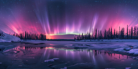  sky with the aurora borealis above it, a small clearing in the heart of the forest reveals a celestial phenomenon,