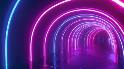 Abstract radial laser neon line circular geometry tech background. AI generated image