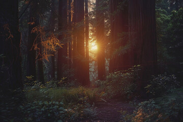 California Redwoods. Nature. Forestry. Sunny Daytime. 
