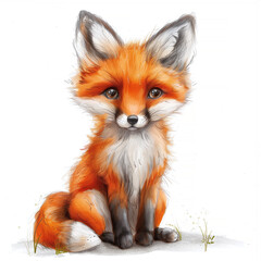 Fototapeta premium Adorable Fox Cub Illustration, Sitting Gracefully