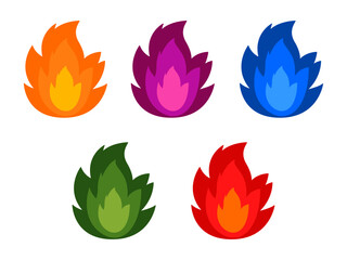 colorful set icon fire hot explosion danger flammable burning ignition blaze symbol