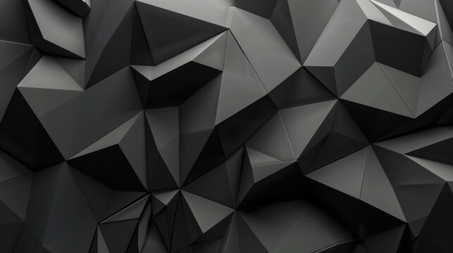 3d Illustration Abstract black geometrical polygonal form texture background. AI generated image