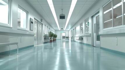 Obraz premium Hospital corridor building interior design with lots room background. AI generated image