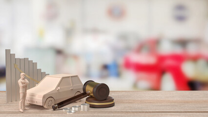 The  car and wood hammer for Auction cars concept 3d rendering.