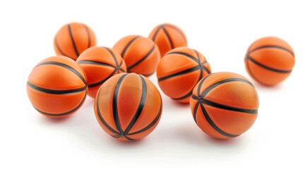 Many orange rubber basketball balls isolated on white background. AI generated image