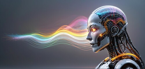 Obraz premium Humanoid cyborg who perceives his environment and processes stimuli through artificially learning