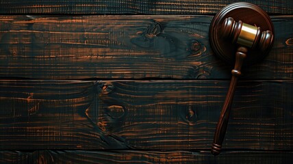 A gavel on a dark wooden table evokes themes of law and justice
