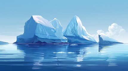The majestic beauty of the Arctic. Icebergs of various shapes and sizes float in the frigid waters,...